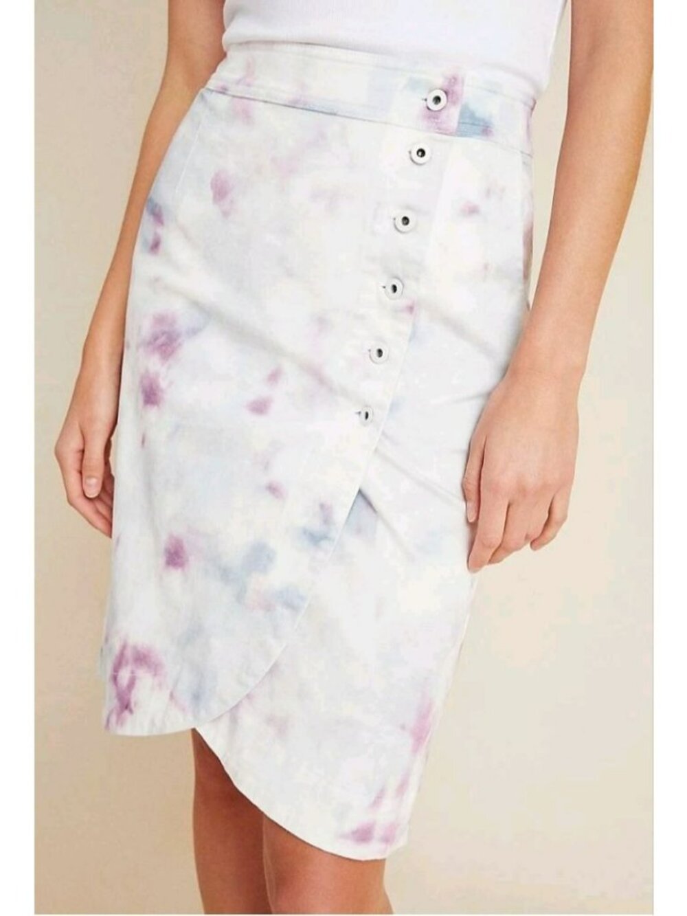 Anthropologie Tie-Dye Wrap Skirt Pockets Button Detail Cotton Blend Size 2